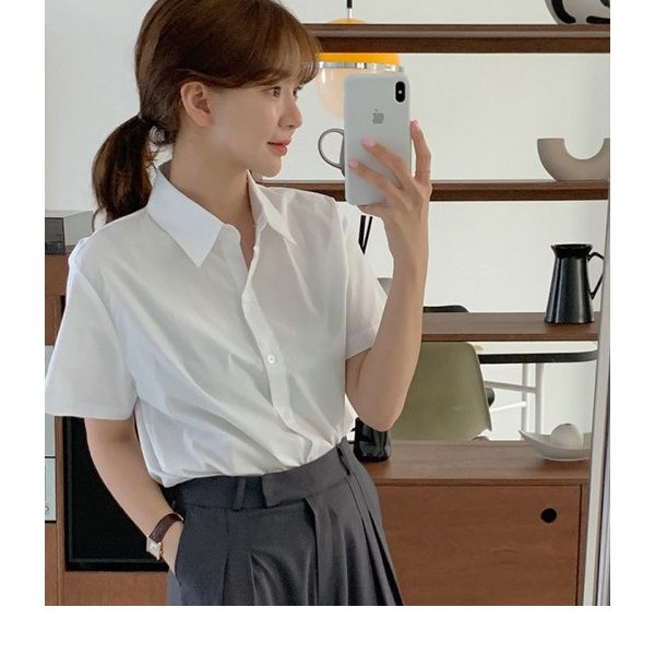 半袖 白 シャツ レディース ゆったり 細見え ファッション 学生 ミドル丈 シャツ 春夏 薄手 トップス131185