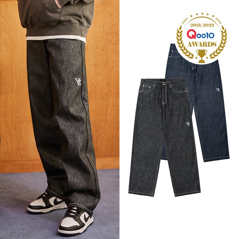 3D Monogram Rain Coating Slub Denim Pants 韓ストファッション