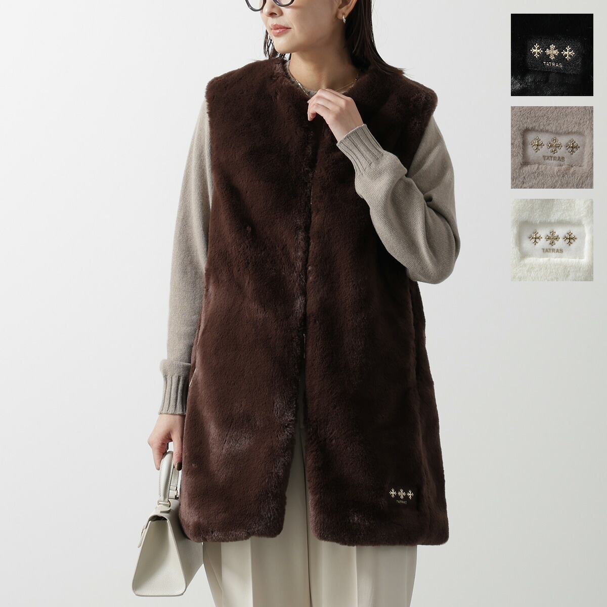 TATRAS タトラス ボアベスト POLLINA ポッリナ LJXA0362033588 レディース ファーベスト ノーカラー ロング丈 ジレ Aライン ロゴ カラー4色