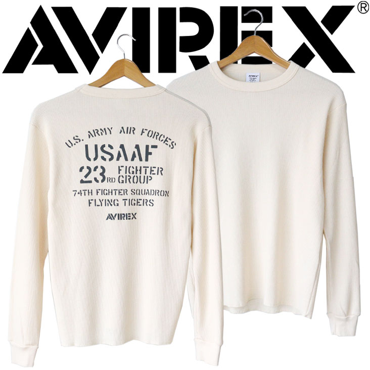 AVIREX アヴィレックス ミニワッフル ロンＴ FLYING TIGERS フライングタイガース プリント リブ 長袖 Tシャツ アビレックス ミリタリー アメカジ 783-4230016