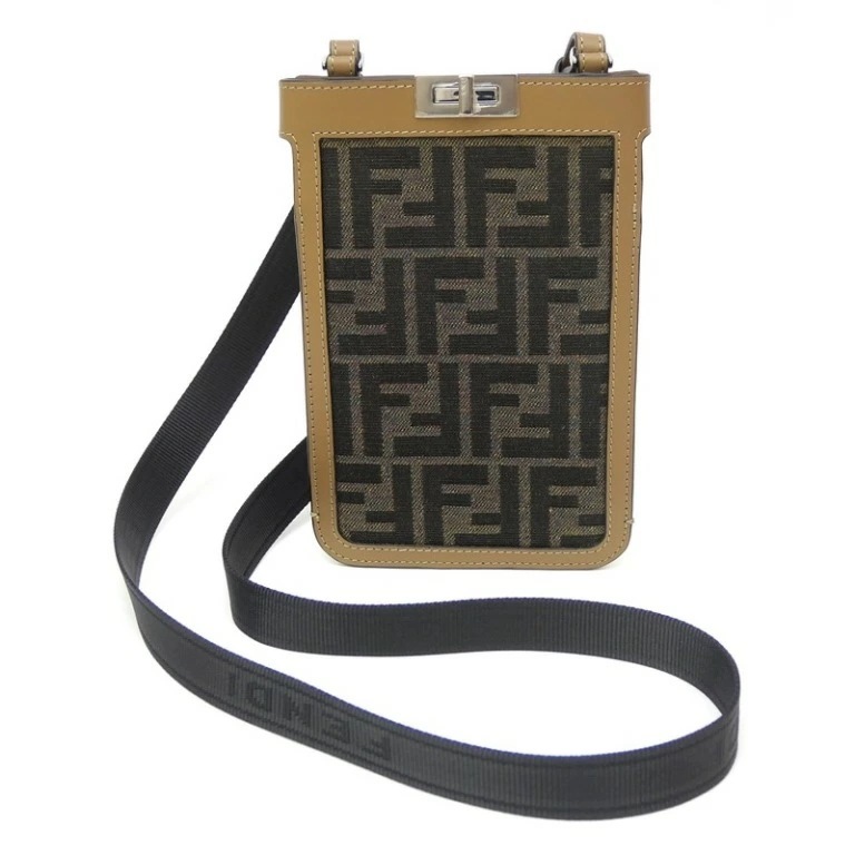 フェンディ FENDI ピーカブー フォンケース ズッカ スマホショルダー 7AS156 ブラウン キャンバス×レザー 【中古】(68935)