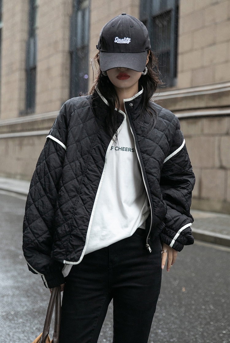 キルティングジャケット カジュアル シルエット ショート ジャケット コットン ルーズ コート ジャケット アウター 春秋 レディース キルティング D274