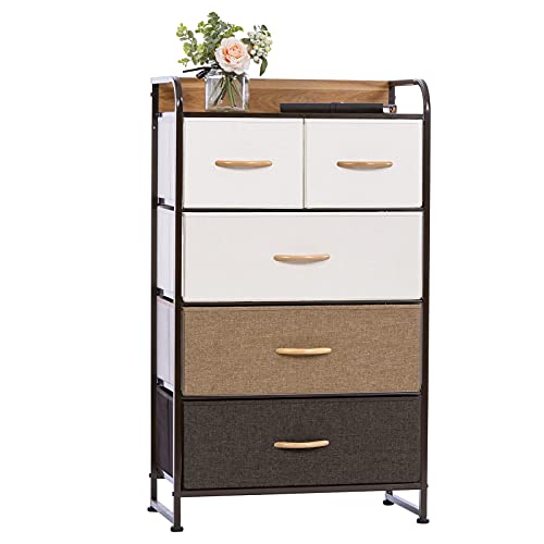 LYNCOHOME チェスト タンス 収納ボックス 布製 引き出し 一人暮らし おもちゃ 衣類収納 マルチ収納 転倒防止 低ホルム スリム 4段5杯【幅58×奥行29×高さ99.5cm】