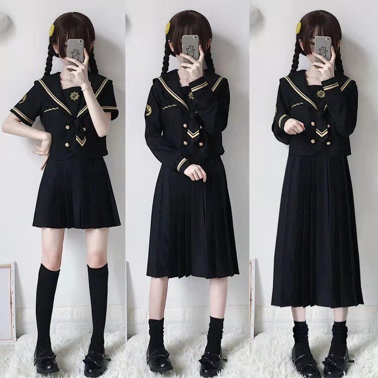 涼しく楽ちんセットアップ 涼しく楽ちんセットアップセットアップJK制服セーラー服アカデミック2023韓国ファッションJK制服カレッジスタイルセーラー制服シャツ+蝶ネクタイ+プリーツスカート3点セット