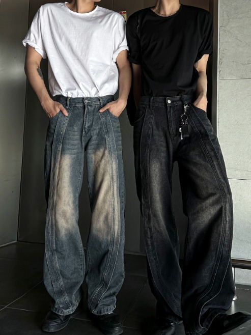 [COSYHARU公式] Shabby Banding Wave-Washed Denim