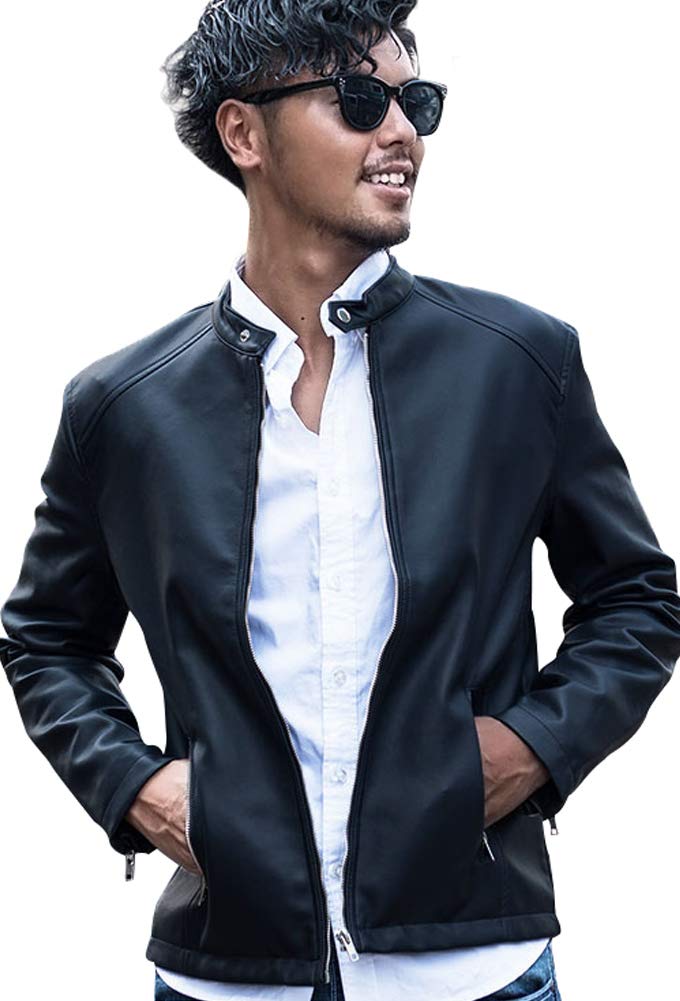 [キャバリア] VICCI メンズ ユニセックス ライダースジャケット 革ジャン シングル PU レザー ジップ VISH19-12 44(M) NAVY(ネイビー)