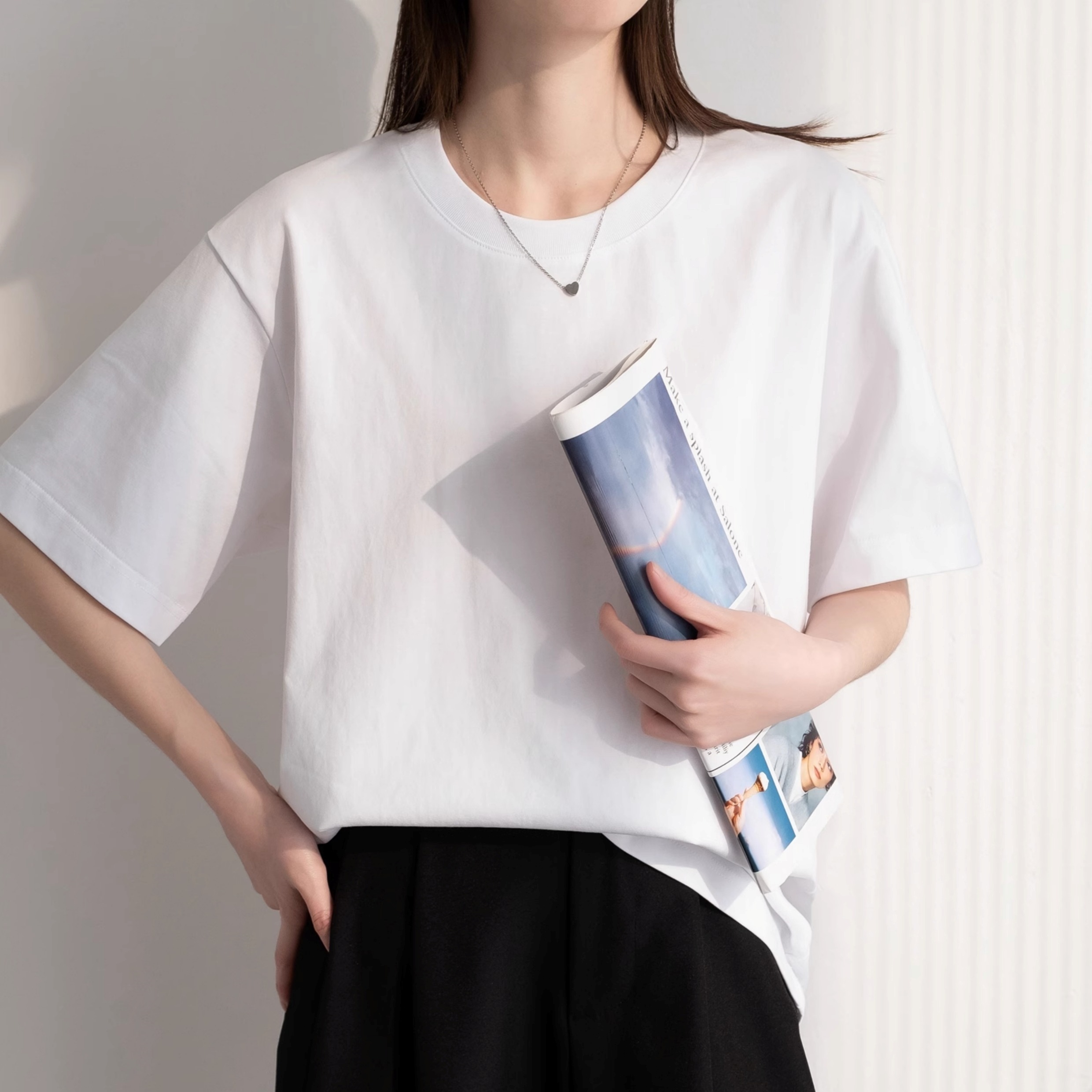 トップス カットソー Tシャツ 半袖 クルーネック プルオーバー ミディアム丈 可愛い かわいい 大人可愛い きれいめ シンプル 上品 おしゃれ かっこいい カジュアル こなれ感 個性的 主役級