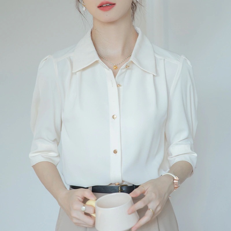 【1つ買うと10つ無料】2025夏のルーズホワイトシャツの女性の気質3スリーブシャツ汎用シンシンスタイル