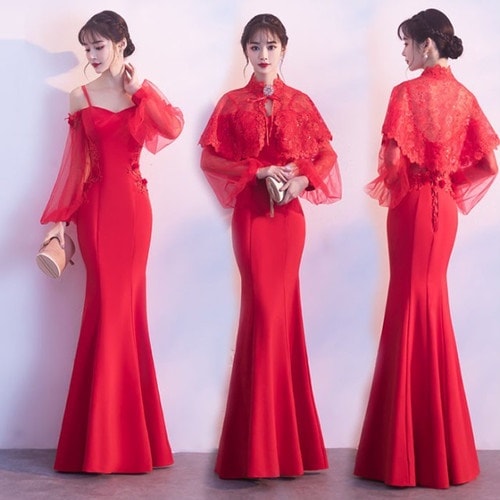 A1161.オフショルダーロングドレス（レッド）2019 2019 春夏 sale ワンピース エレガント カジュアル お呼ばれ 結婚式 披露宴 パーティー 女子会 レストラン デート 100,000円