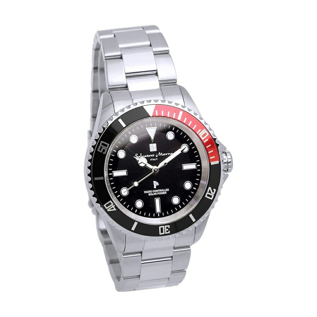 [Salvatore Marra] サルバトーレマーラ 腕時計 SM22110-SSBKRD メンズ シルバー ブラック 電波ソーラー 10気圧防水