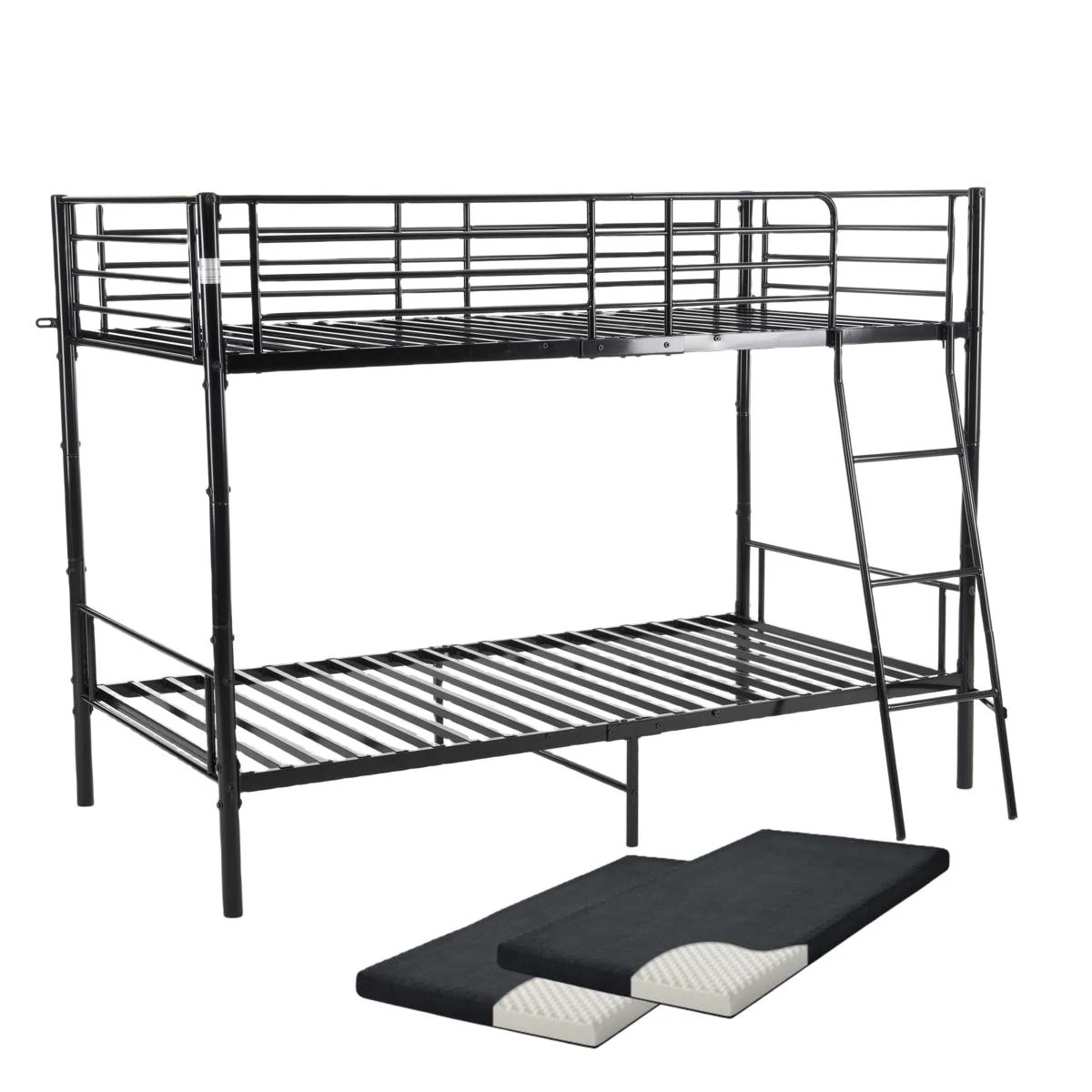 二段ベッド ロフトベッド シングルベッド パイプ 耐震 頑丈フレーム 大人ベッド 子供部屋 社員寮 学生寮 耐荷重150kg ミドルタイプ 高さ150cm Black Metal
