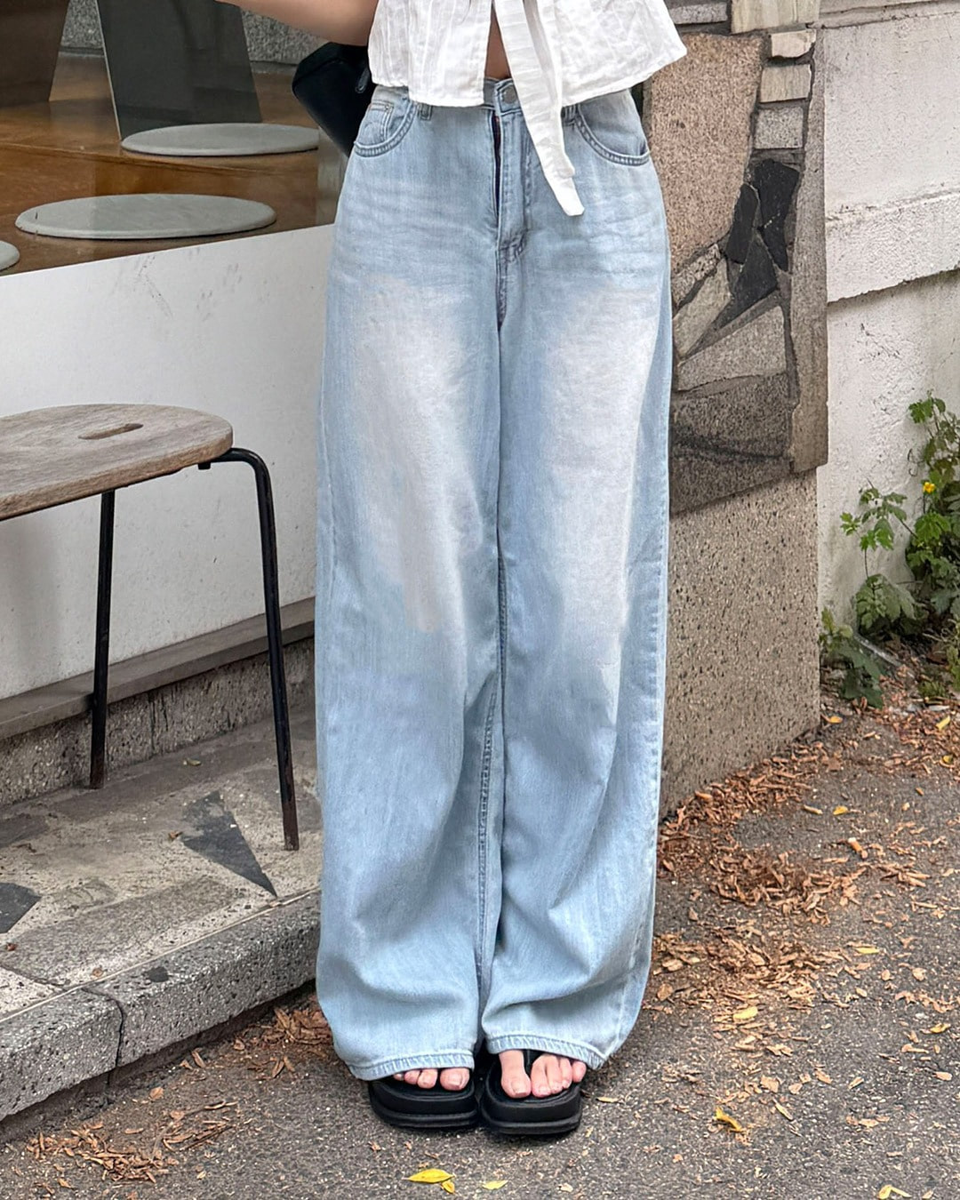 ケオワイドデニムパンツ韓国ファッション レディース