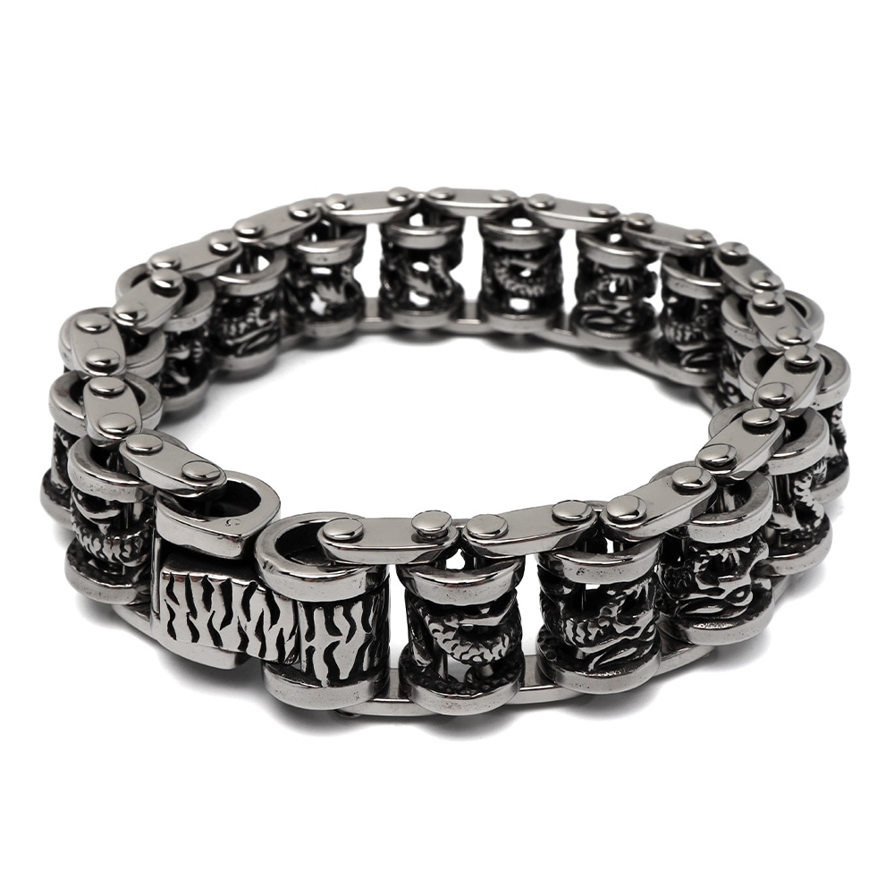 ステンレス 龍のバイクチェーンブレスレット [b855]