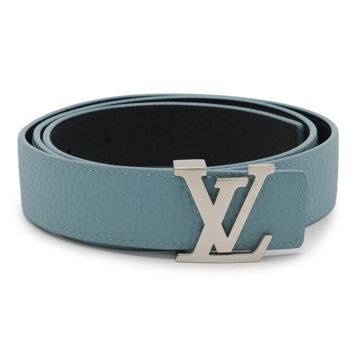 サンチュール LV イニシャル ベルト リバーシブル トリヨンレザー ライトブルー ネイビー シルバー金具 #90 M6128