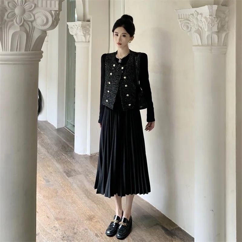 パーティードレス 結婚式 お呼ばれドレス 結婚式のお呼ばれ 20代 30代 40代 フォーマルドレス 袖あり 結婚式 ワンピース 黒 ロングワンピース 11