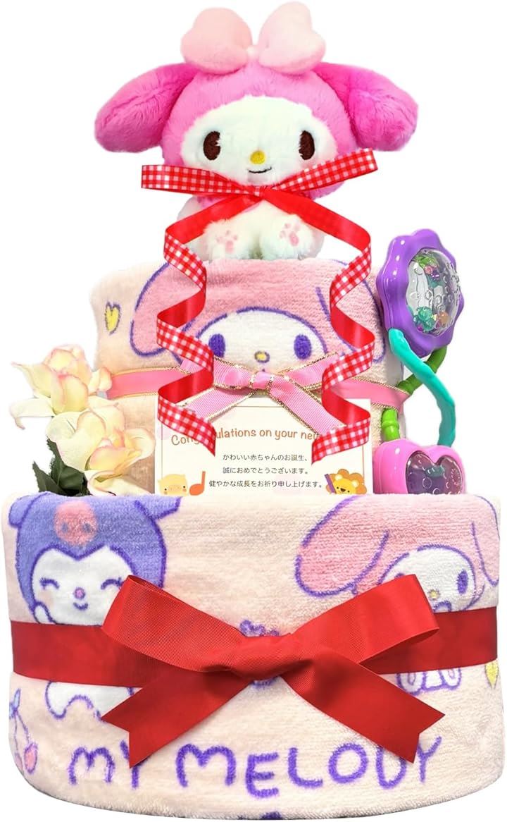 おむつケーキ 女の子 出産祝い 赤ちゃん 誕生日 ベビーシャワー ギフト(ピンク, 2段 Sサイズ)