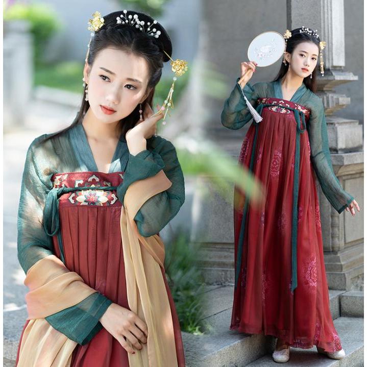 コスプレ衣装 漢服 中国風古代唐装漢服3点セット 刺繍古典風 ショール付き 漢元素二次元コスプレ衣装 日常漢服 イベント学園祭変身仮装 ステージスタジ