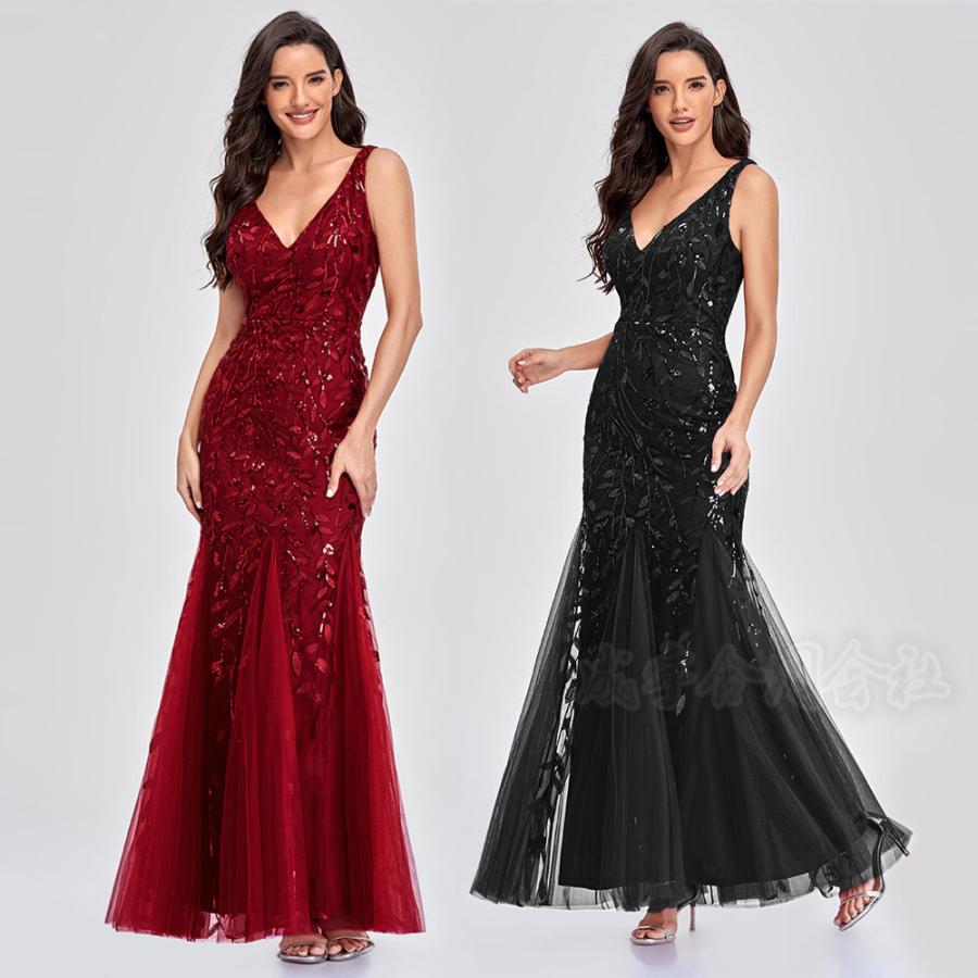 ロングドレス イブニングドレス パーティドレス ナイトドレス Vネック ノースリーブ キラキラドレス スパンコール ドレス キャバ 結婚式 二次会 披露宴 お呼ばれ