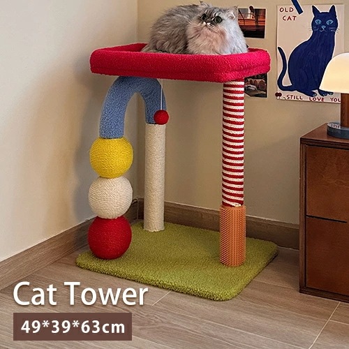 キャットタワー 木製 据え置き 小型猫 省スペース シニア猫 インテリア 宇宙船 成猫 子猫 縁張り おしゃれ 小さめ スリム 猫タワー 爪研ぎポール 重厚感 キャットツリー クリアボウル 運動不足解