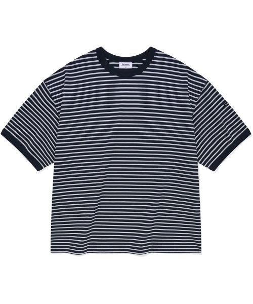 COVERNAT マルチストライプ T シャツネイビー