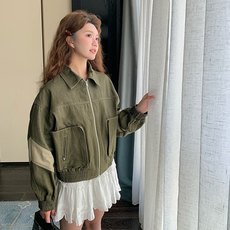 アウター ジャケット ジップ サイドライン ショート丈 ドロップショルダー 長袖 大人可愛い シンプル お洒落 こなれ感 普段使い