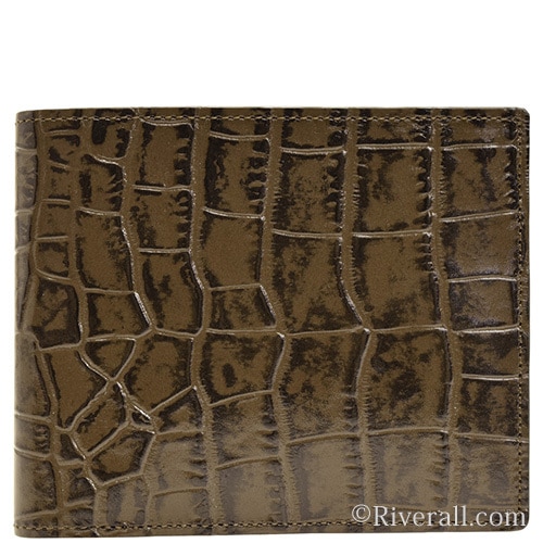 リンレ RINRE メンズ MADE IN JAPAN 二つ折り財布 カーキ クロコ型押しレザー 3