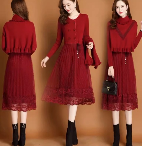 レディース ワンピース ニット セーター セットアップ ニットワンピ タイトスカート 膝下 ミモレ 長袖 ラウンドネック ハイネック タイト スリム 細身 Iライン フェミニン 大人可愛い 上品