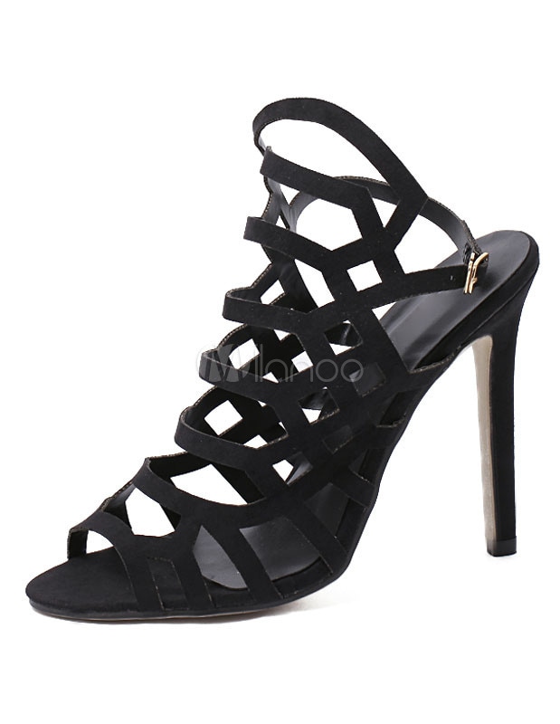 ブラックサンダルシックなモノグラムヒールカットアウト