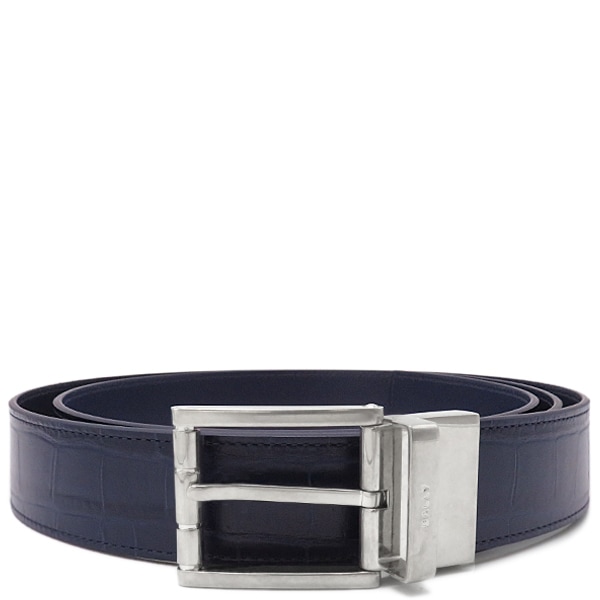 バリー BALLY ベルト アストリー ASTORY #120 リバーシブル レザー マリン #120 シルバー金具 新品 未使用 紺 クロコ型押し 6307590 【箱】【中古】