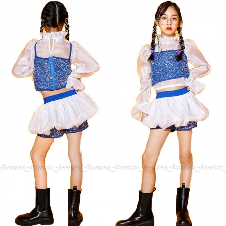 女の子ダンス衣装 キッズ スパンコール 上下3点セット チアガール 演出服個性 合唱団団体服 長袖トップス ジャズダンス衣装 発表会 演出服謝恩会 ヒップホップ 演奏会