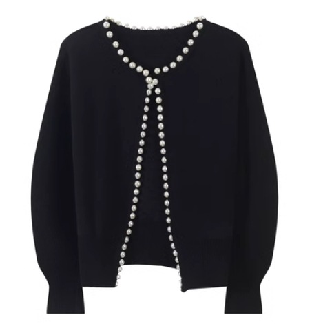 カーディガン トップス セーター 袖あり 長袖 Uネック ラウンドネック ニット ウール パール 快適 着心地 かわいい 大人可愛い きれいめ シンプル カジュアル 大人 上品 おしゃれ お洒落