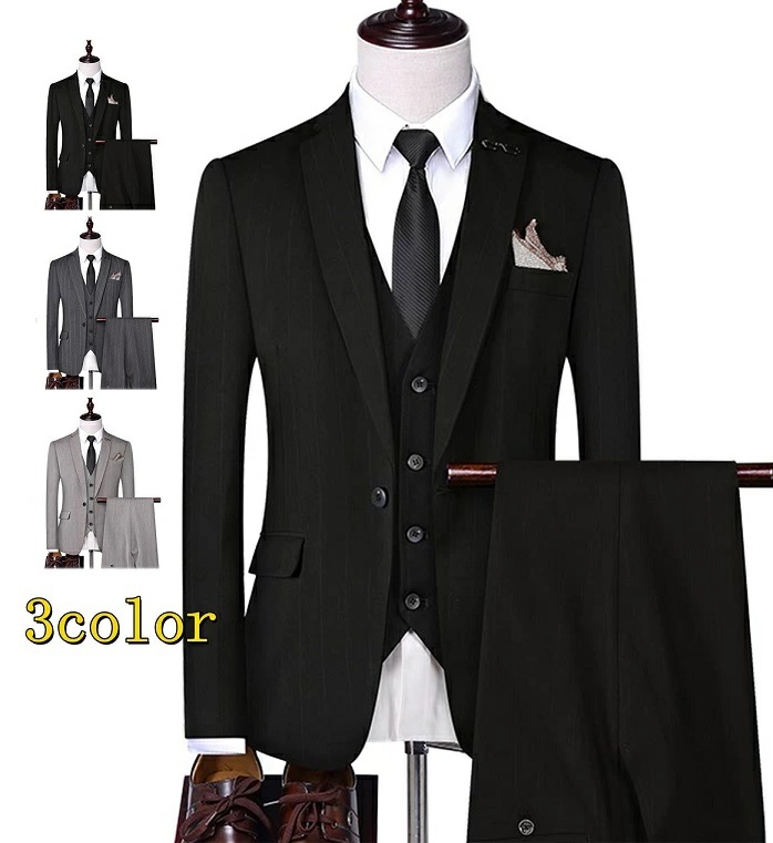 スリーピーススーツ メンズ 3ピーススーツ ビジネススーツ フォーマル 紳士服 忘年会 入学式 結婚式 通勤 スリム 秋冬 新作ビジネススーツ 3点セット ジャケット+ベスト+パンツ 1つボタン