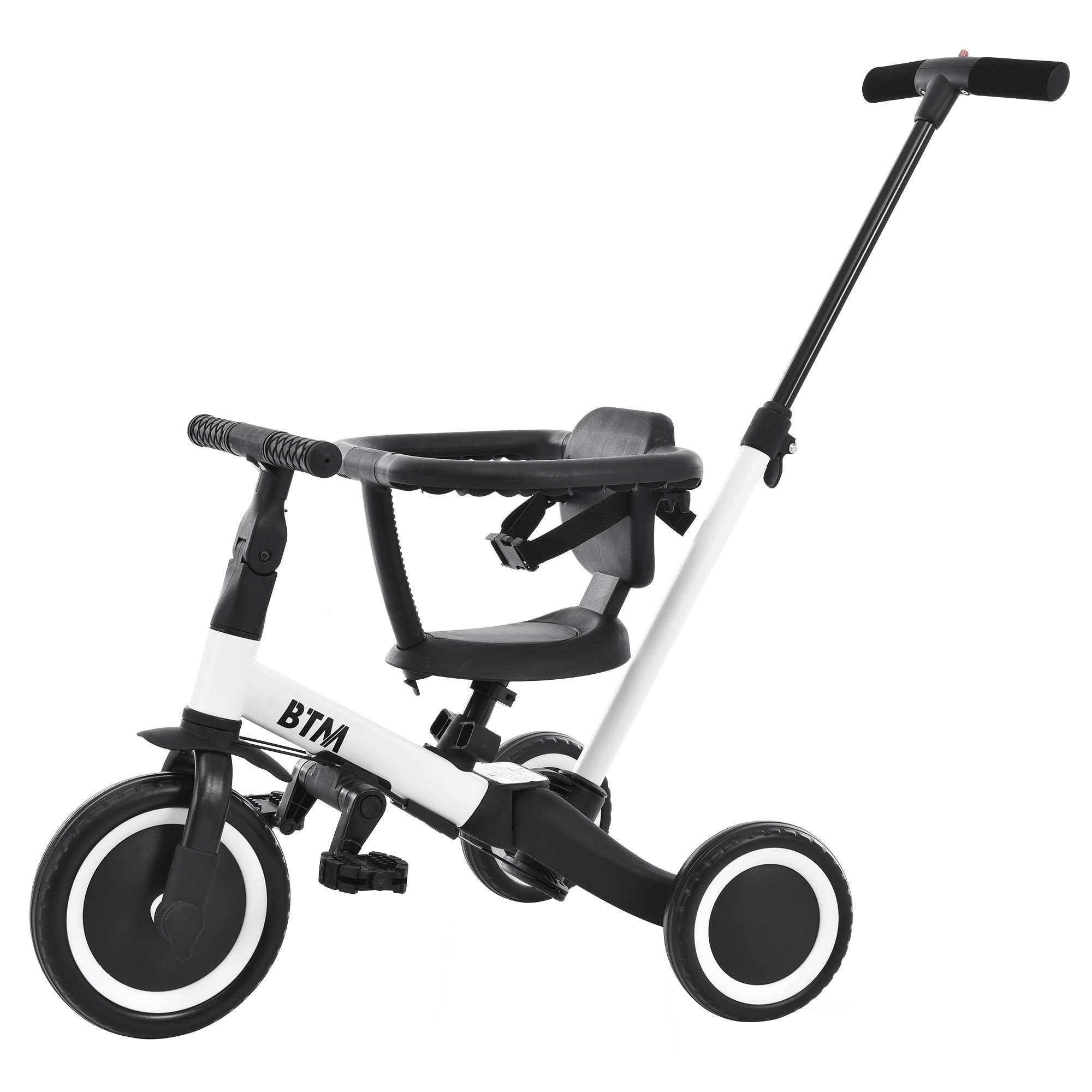 【大好評！最安値挑戦!】子供用三輪車 4in1 自転車 オリジナル 押し棒付き 安全バー付き キックボード White SteelC1131