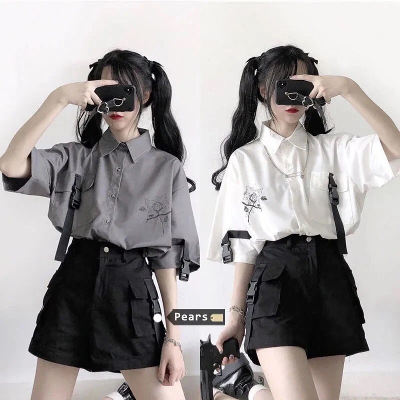 大人気！ 韓国ファッショントップス 2点セット涼しく楽ちんセットアップ 夏服レディース上着 半ズボン セットアップ 地雷系 原宿系 通勤通学 シャツ 上下セット 制服 ワンピース