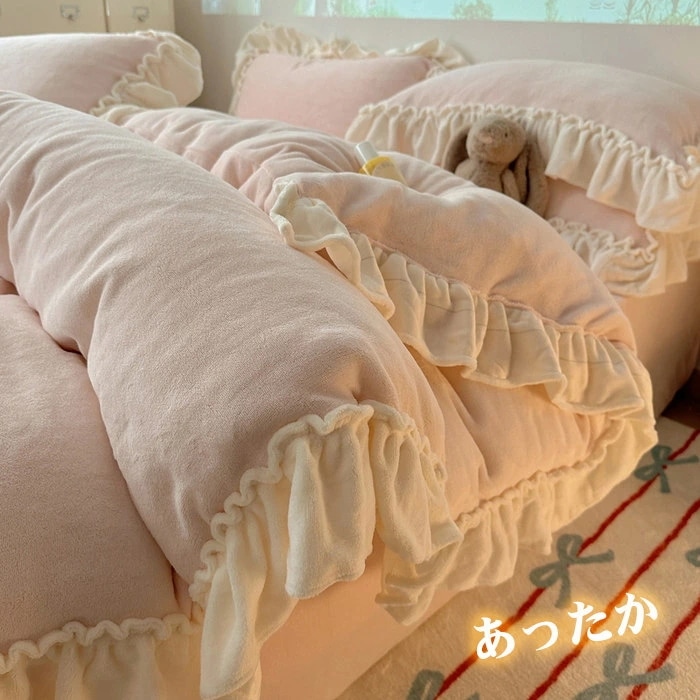 掛け布団カバー シングル 3点4点セット フリル付き 秋冬 かわいい 暖かい あったか ストライプ マイクロファイバー フランネル セミダブル 掛けカバー 掛けふとんカバー 掛カバー 掛布団カバー 毛