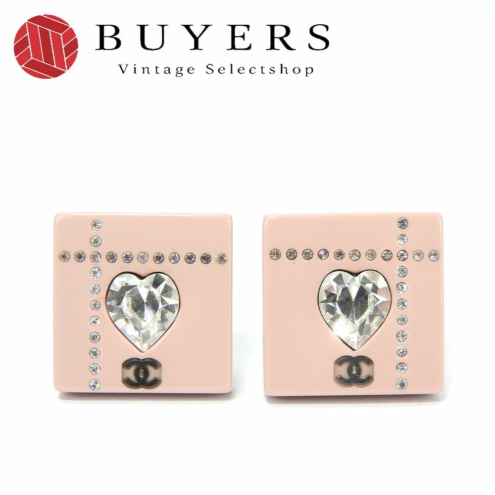 【中古】シャネル イヤリング スクエア ココマーク ハート ラインストーン ピンク シルバー メッキ 04A アクセサリー ジュエリー かわいい オシャレ 小物 レディース 女性 CHANEL Acc