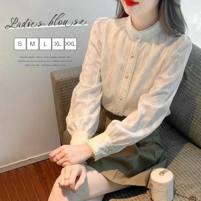 【20点セット】無料レースブラウス レディース 長袖 シャツ スタンドカラー 総レース シャツブラウス スーツインナー トップス フォーマル オフィス ビジネス 立ち襟 通勤 カジュアル OL おしゃ