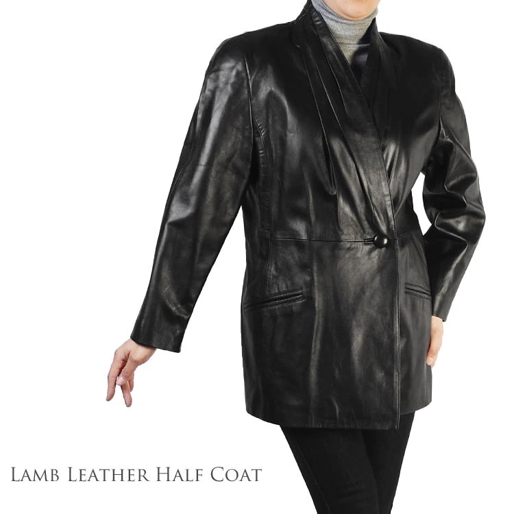 ラムハーフコートブラックフリーサイズ