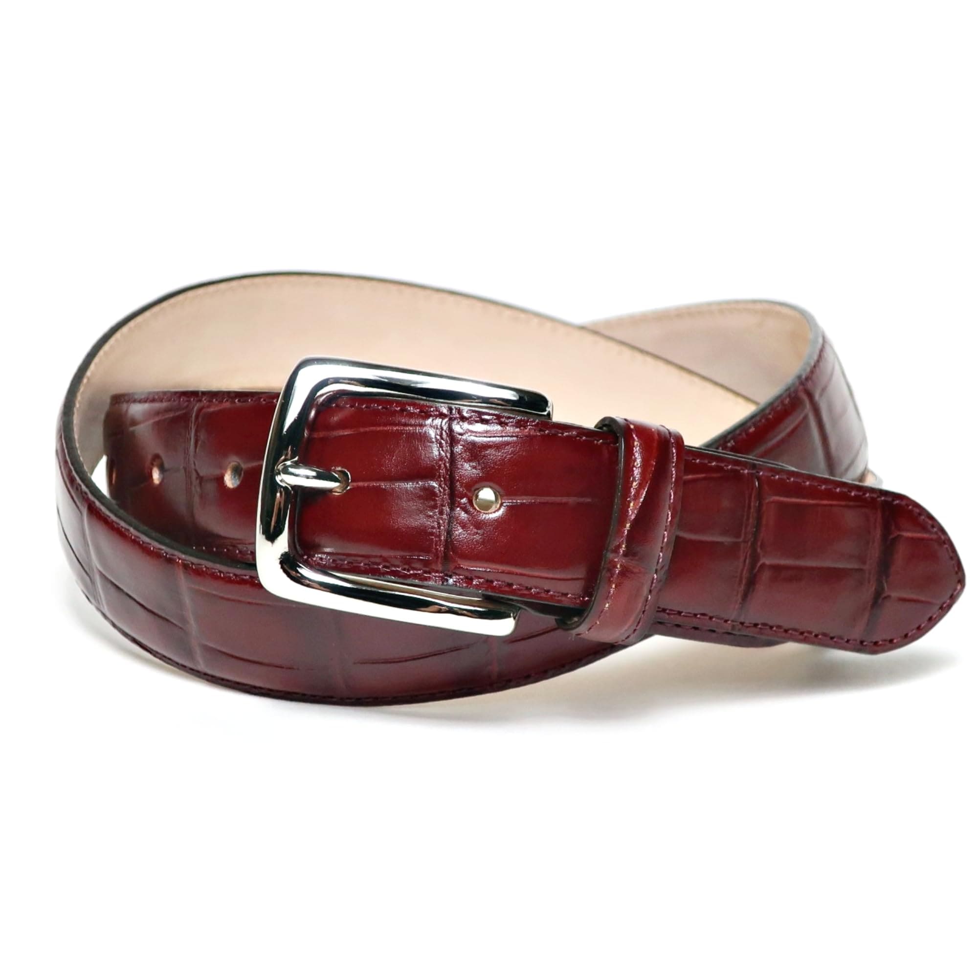 [COXSWAIN] コックスウェイン ベルト メンズ 本革 バーガンディ クロコ型押し 30mm幅 日本製 CW20210-36