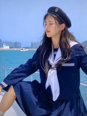 楊超超同服女秋JK制服スーツ海軍領学院風ホワイト紺三本ベー