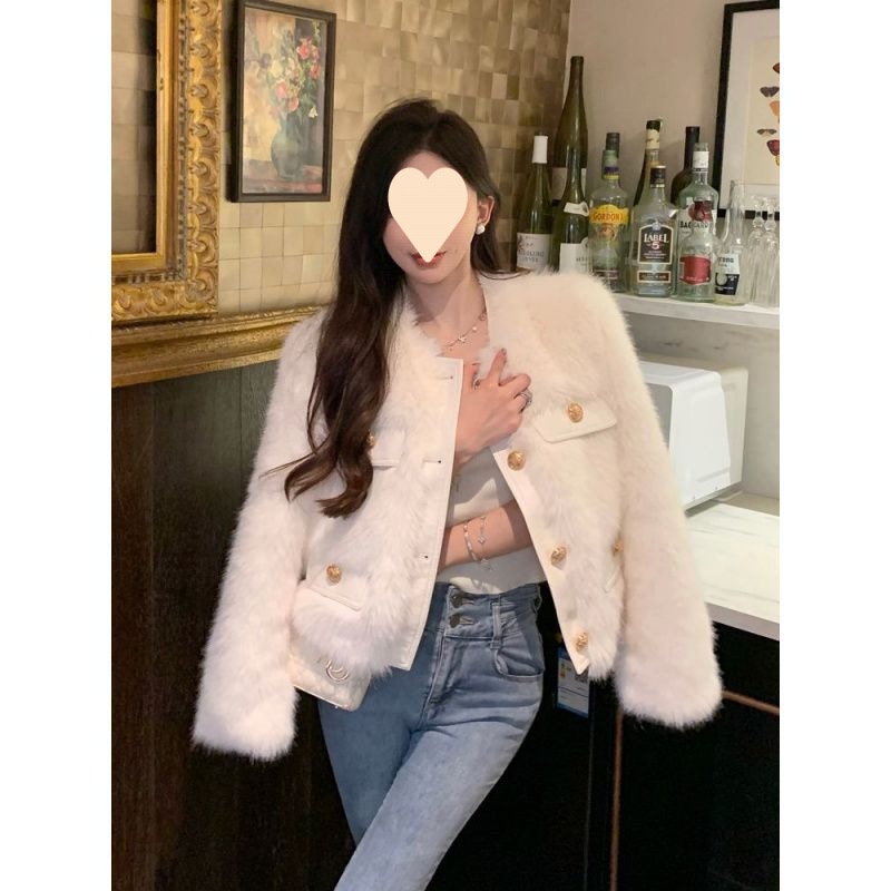 2025新しい環境に優しい模造毛皮のハイエンドの小さな香りの毛皮のコート女性冬肥厚子羊ぬいぐるみコート
