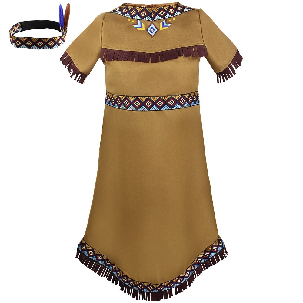 K1076先住民cos子供ワンピースクリスマス原始人スカートコスプレ演出服
