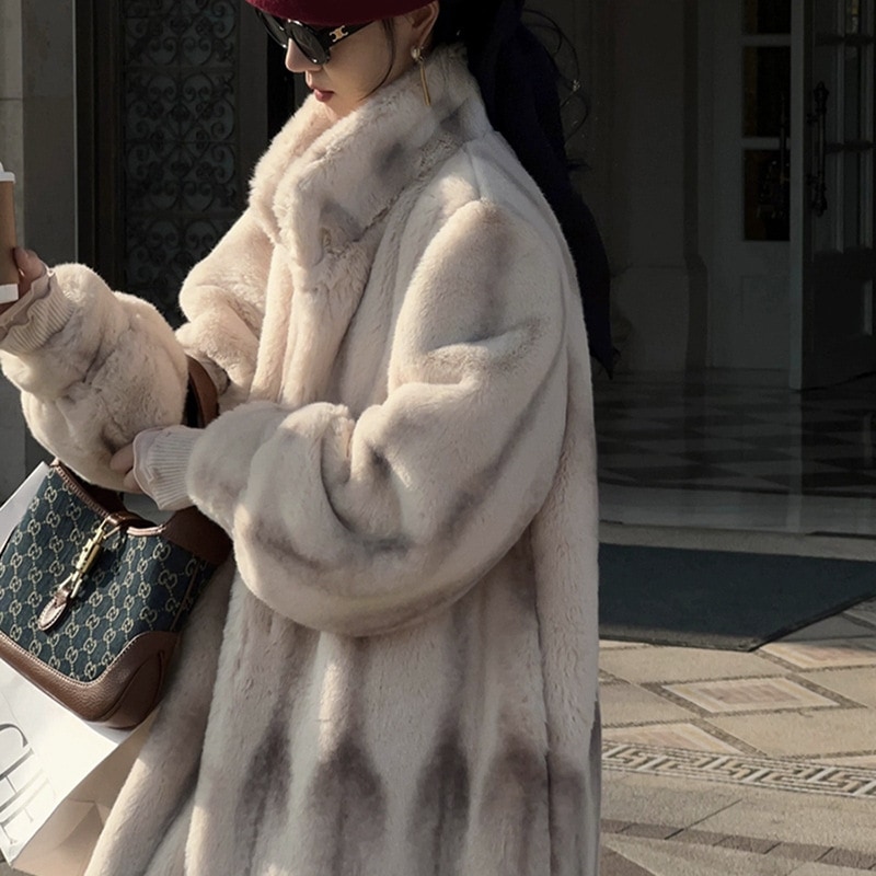 高級ミンクベルベットコートスタンドカラーロングメープルコントラストカラー環境に優しいクロスミンクファーコートレトロスタイル 6,950円