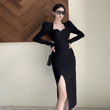 ワンピース デート ワンピドレス ショート ショート丈 袖あり 長袖 スリット かわいい 大人可愛い きれいめ シンプル カジュアル 大人 上品 おしゃれ お洒落 主役級 存在感 春 秋 10代