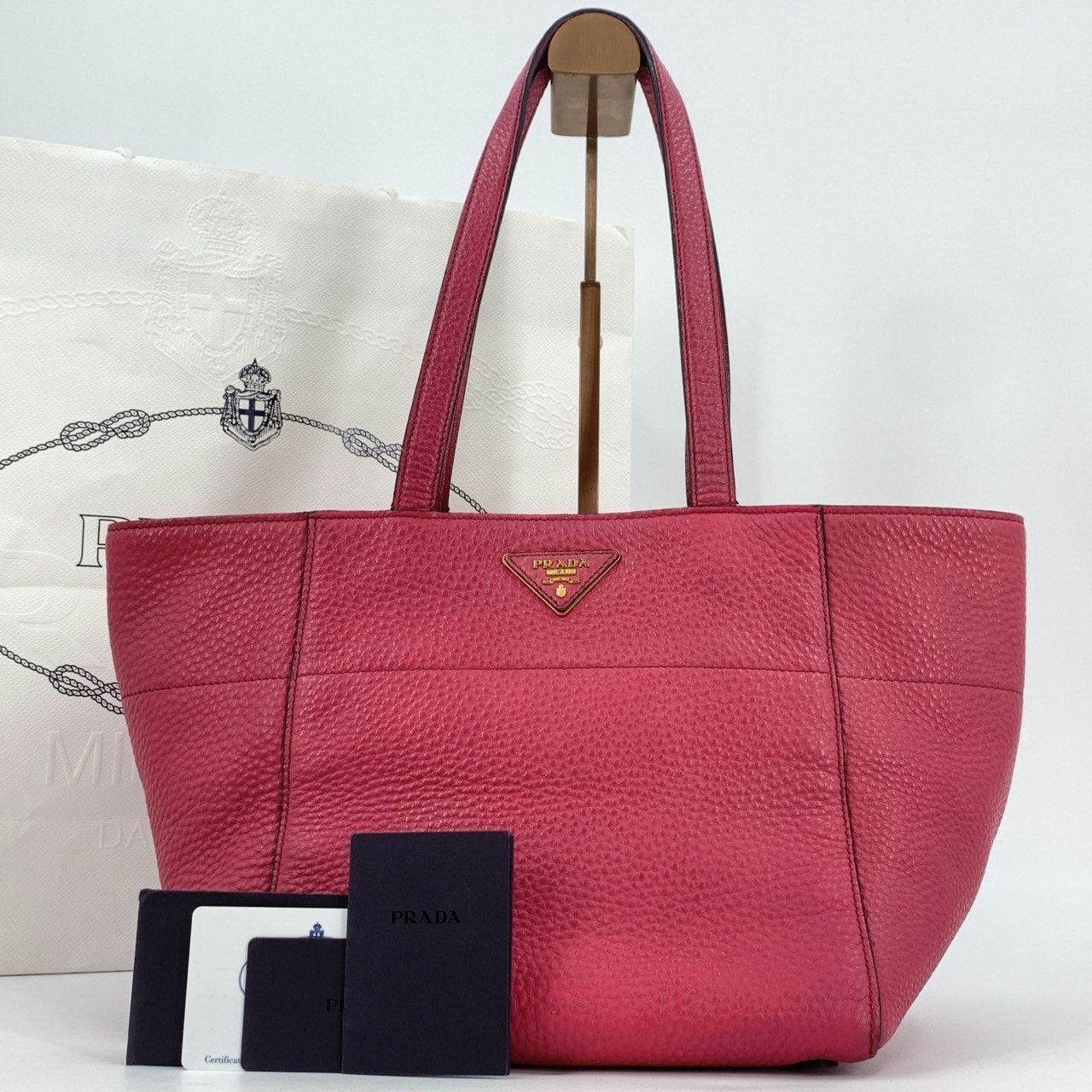 ヴィッテロダイノ シボレザー シボ革 ハンド トートバッグ ショルダーバッグ 肩掛け 肩かけ BR5092 ピンク トライアングル 三角ロゴプレート 白タグ