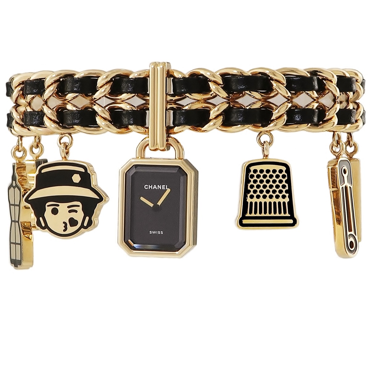 プルミエール チャーム クチュール H9859 クオーツ レディース ブラック 黒 チェーン 編み込み 限定 3年保証