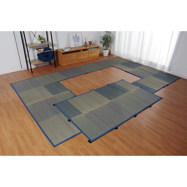 8119790 堀こたつ対応 い草ラグ DX堀炬燵敷きピア ブルー 約191300cm 中抜き:約90150cm メーカー直送