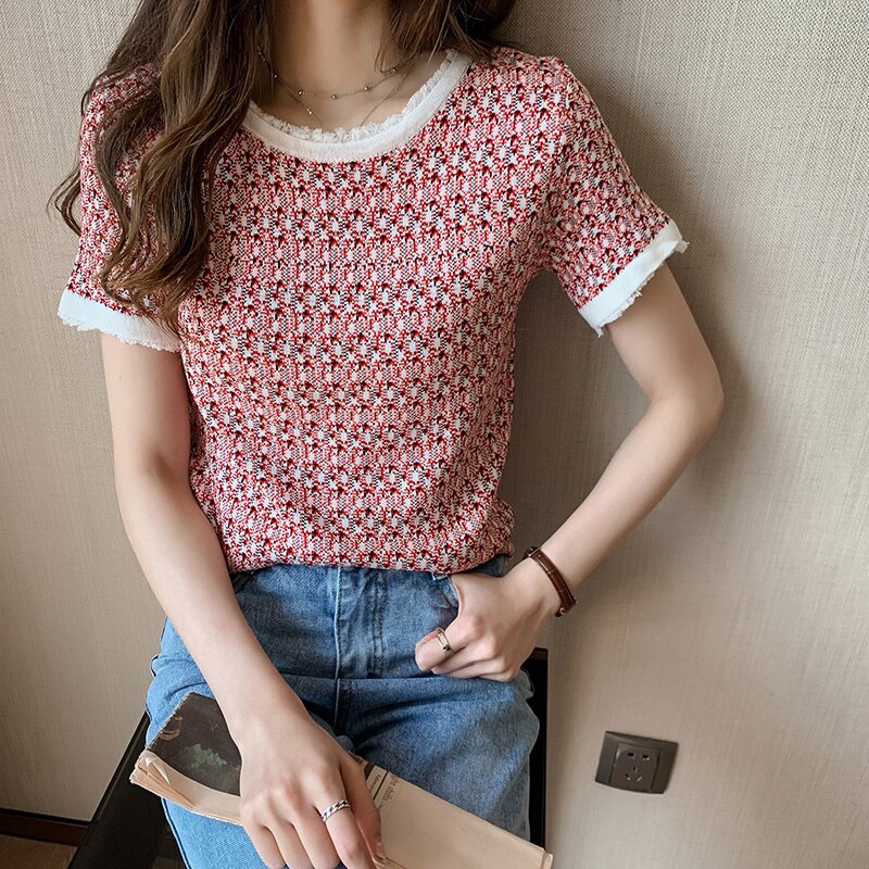 ツイードブラウス レディース トップス ブラウス キャミソール ミニ丈 袖あり 半袖 パフスリーブ クルーネック Aライン 薄手 かわいい 大人可愛い シンプル カジュアル 大人 上品 お洒落 大人女