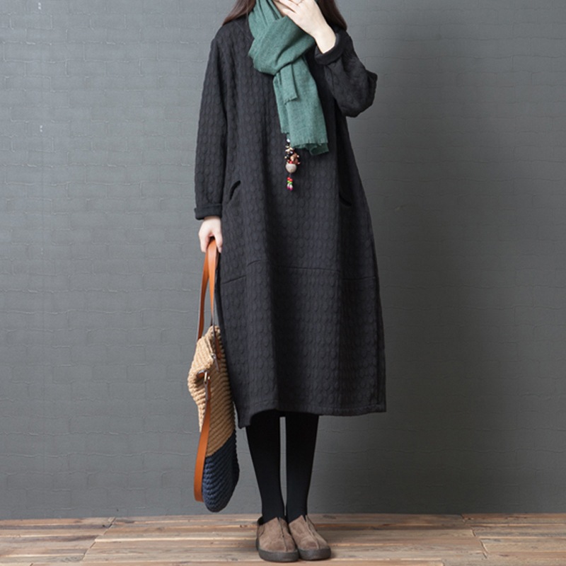 ワンピース ミモレ丈ワンピース 長袖 ラウンドネック ミモレ丈 ポケット かわいい 大人可愛い きれいめ シンプル 上品 おしゃれ かっこいい カジュアル こなれ感 個性的 主役級 ラフ ルーズ 5,442円