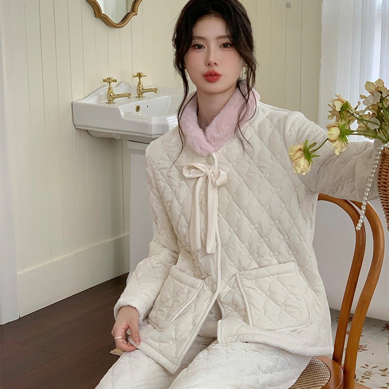 ルームウェア セットアップ 冬 特厚パジャマ女性冬長袖スーツ保温カーディガン学生部屋着女性外着可能 可愛い パジャマ レディース 秋冬 韓国 部屋着福袋